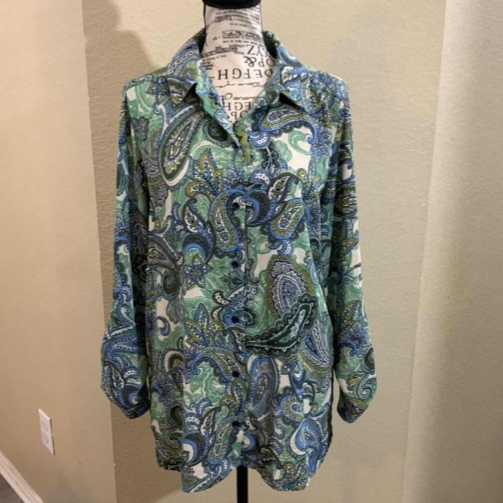 Susan Graver‎ paisley button down shirt size 6